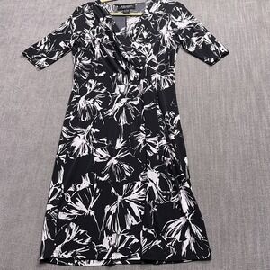 RB Collection New York Black White Floral Wrap Sheath Dress Womens Med. Stretch